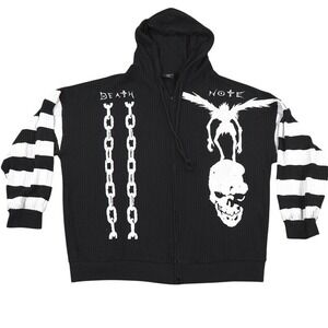 Death Note Ryuk Stripe Oversized Waffle Knit Hoodie Zip Up XL Black Anime Goth